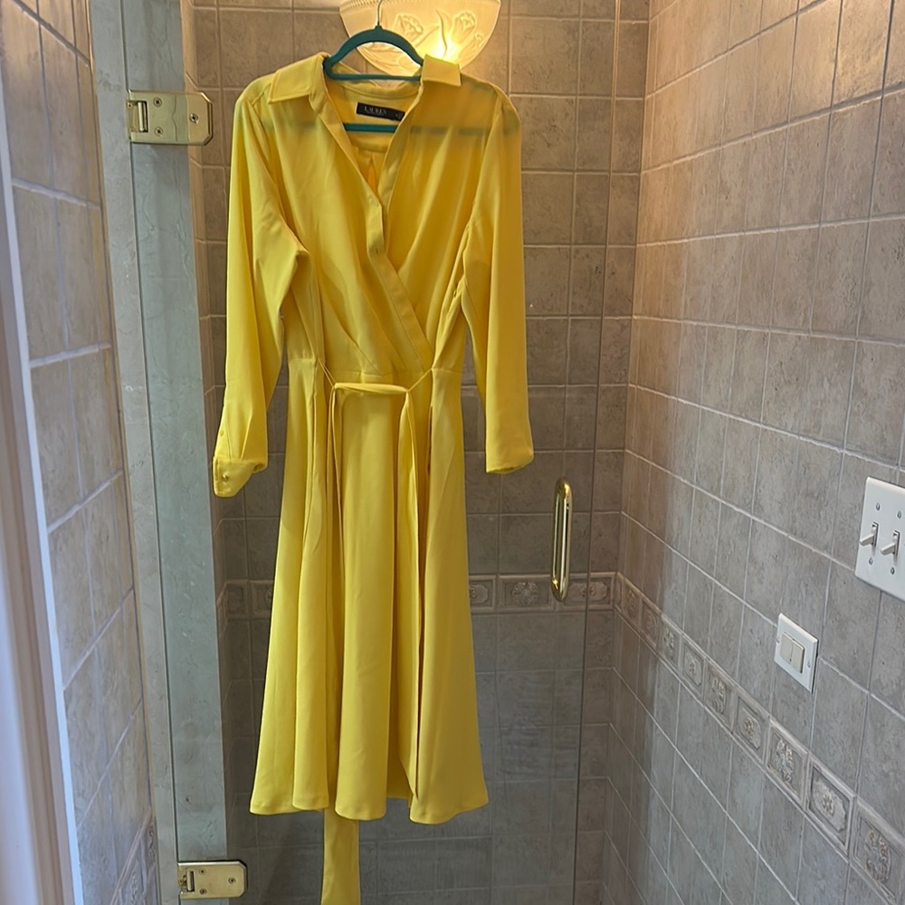 Lauren Ralph Lauren Yellow Wrap Dress with Notched Collar